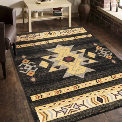 Tapis de 160 cm x 210 cm (5 pi 3 po x 7 pi) noir - Thème, polypropylène pour un intérieur élégant, idéal pour les zones de passage intense.