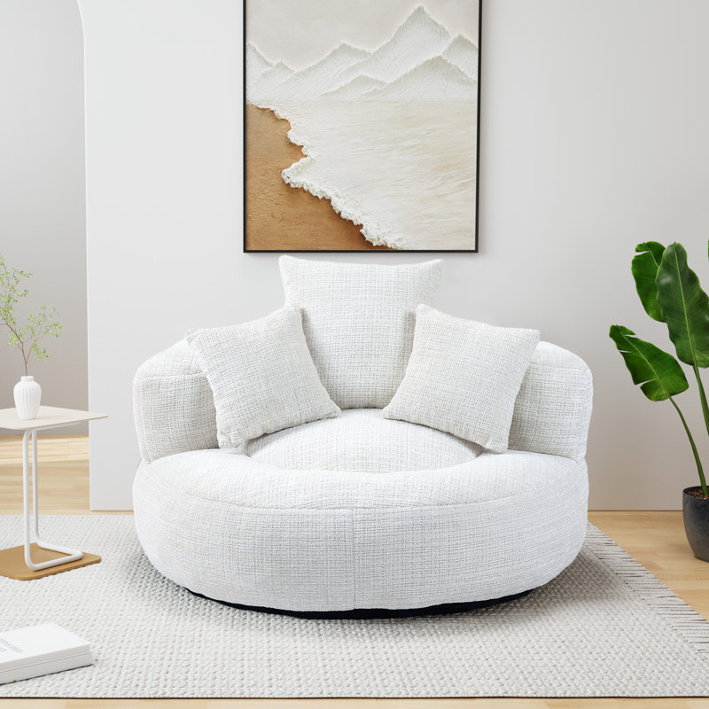 Jaquarion 42.52'' Wide Compression Barrel Chair, Beige Chenille