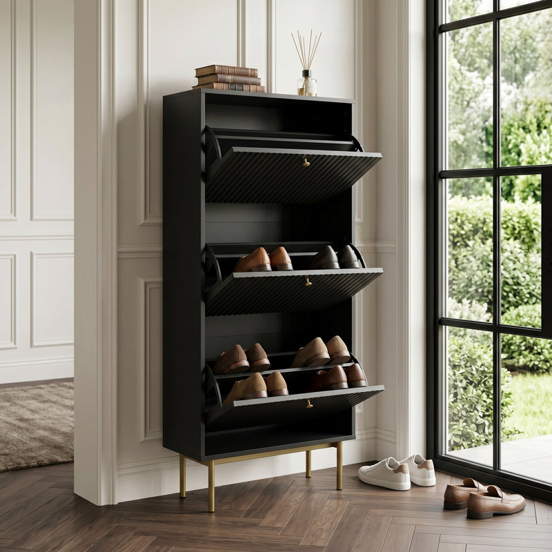 18 Pair Shoe Rack, Black