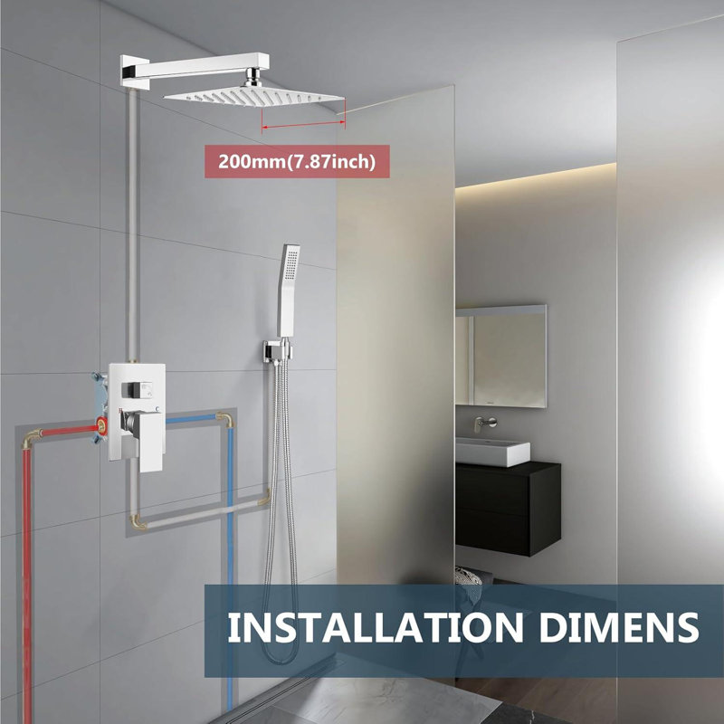 Ensemble de robinet de douche chromé avec système de pomme de douche à pluie 16 pouces avec valve
