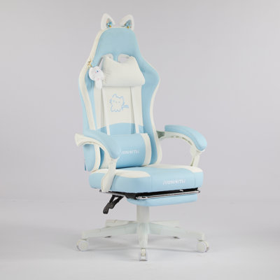 Gaming Chair Cute with Cat Ears & Ringing Accessories and Lumbar Support, Ergonomic Computer Chair for Girl with Footrest and Headrest by Inbox Zero