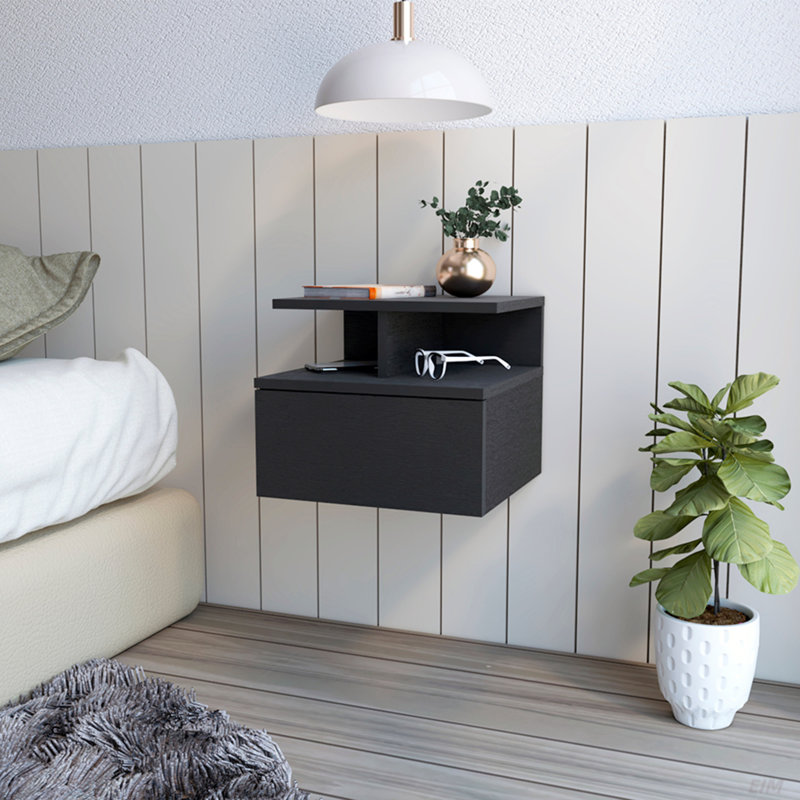 Reister Floating Nightstand Flopini, One Drawer, Black Wengue