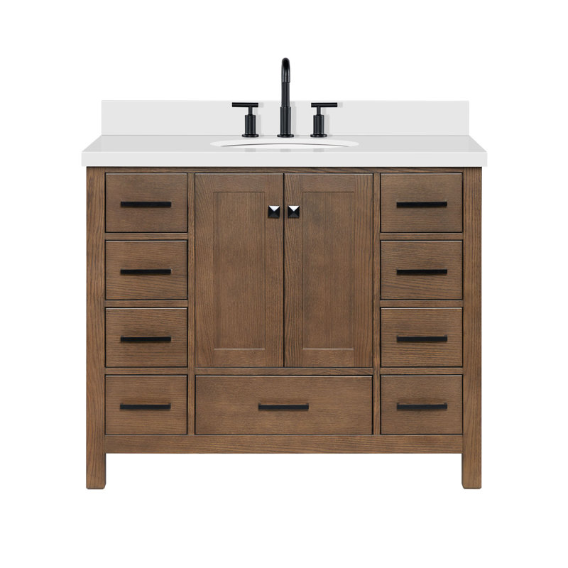 Ensemble de meuble-lavabo simple 43 po Amariani, Chêne brun / noir mat, 43"
