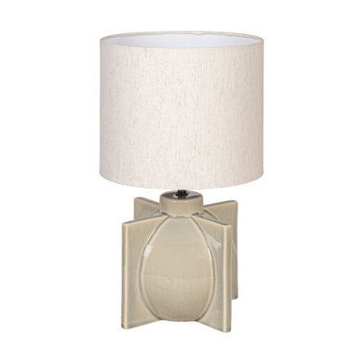 Grey Ceramic Table Lamp with Crossed Base and Linen Shade