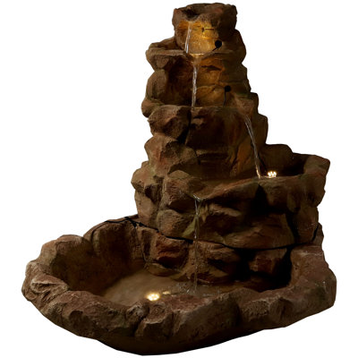 Villegas Weather-Resistant Stone Springs Outdoor Water Fountain with LED Lights