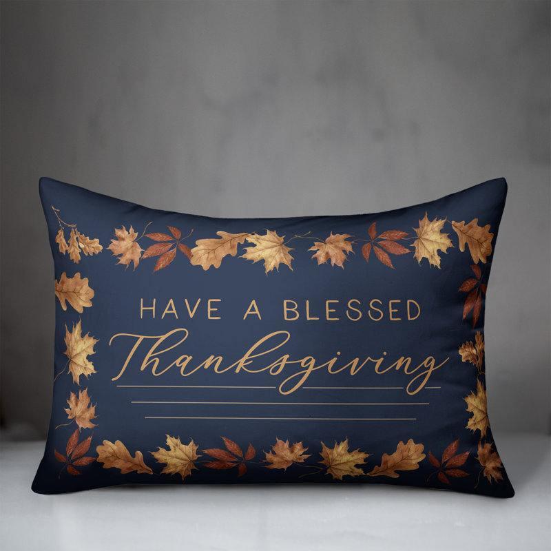 Coussin décoratif bleu et doré Blessed Thanksgiving