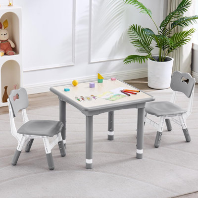 Kids Table and 2 Chairs Set, Height Adjustable (17.7"-26.1") Toddler Table and Chair Set, Multi-Activity Table with Graffiti Desktop, Children’s Table by Isabelle & Max
