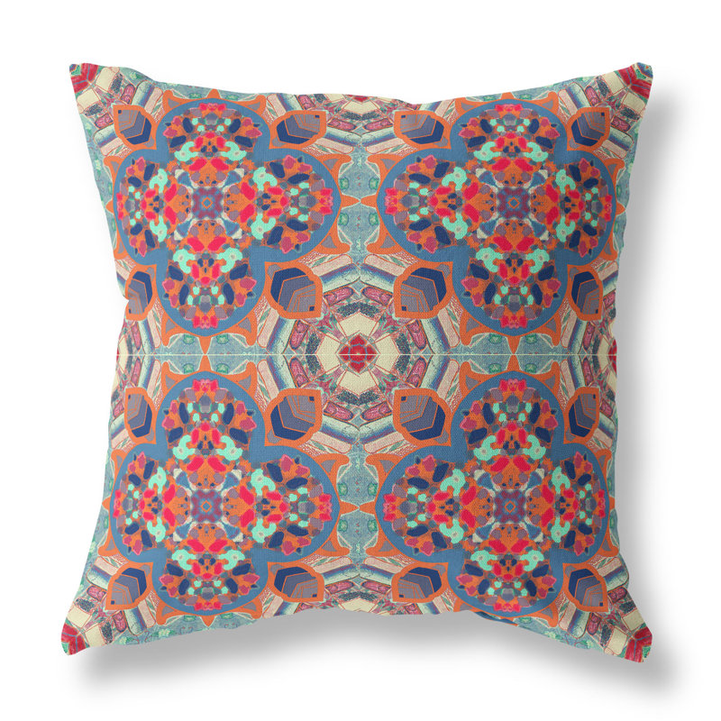 Housse de coussin carré et insert, 20 po X 20 po, Orange / Bleu / Turquoise