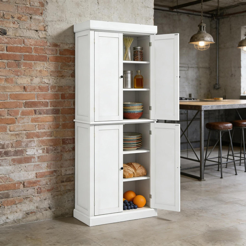Spacieux garde-manger blanc, fabrication en MDF, style maison de campagne pour la cuisine et la salle à manger
