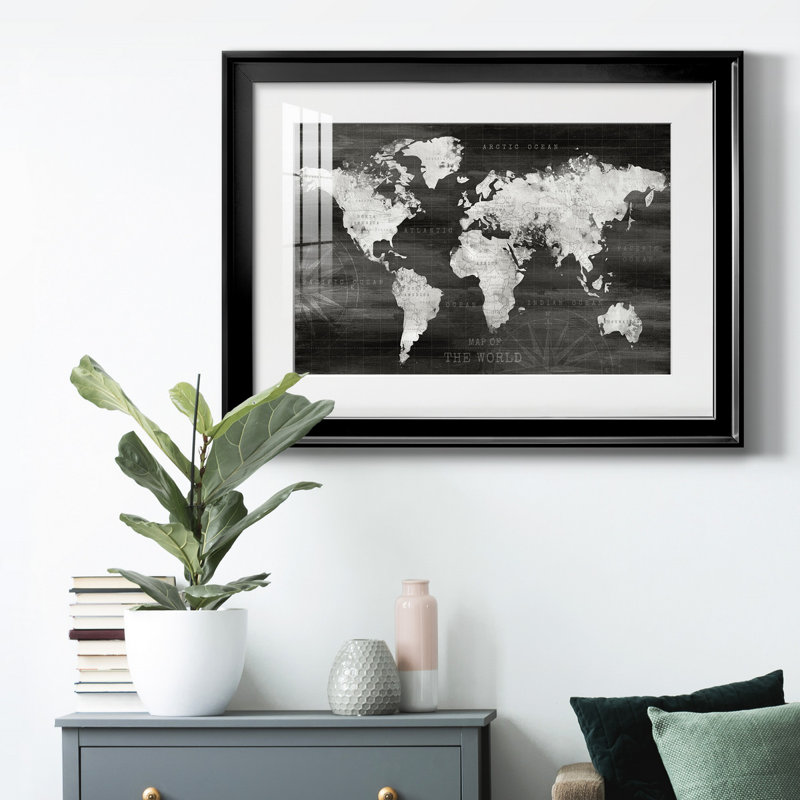 «Industrial World Map», reproduction encadrée de qualité supérieure - prête à être accrochée, Cadre noir