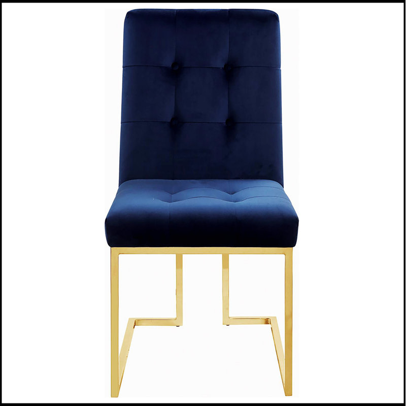Ensemble de chaises de salle à manger capitonnées à dossier capitonné, confortables et élégantes avec des accents dorés métalliques pour les salles à manger modernes