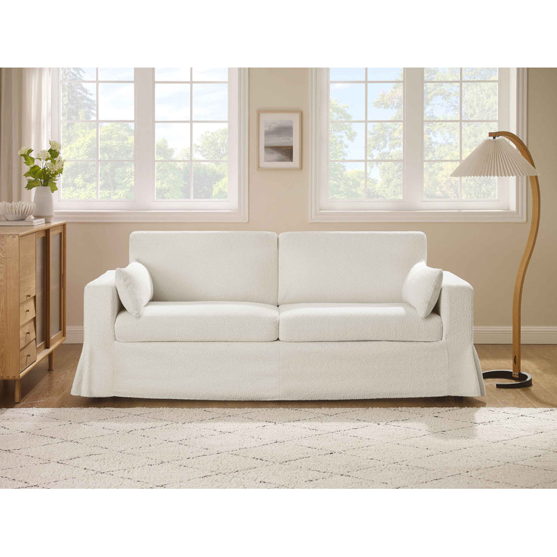 Brenda 213.1Cm Square Arms Sofa, Cream Boucle