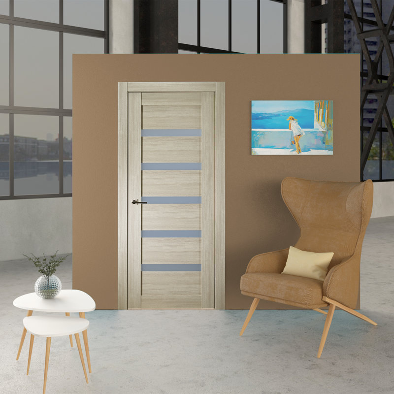 Porte en bois manufacturé et verre Leora, 35,875 po x 95,24 po, Shambor, Oui