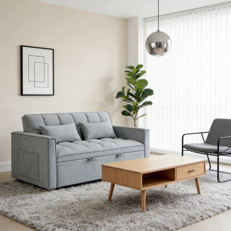 Canapé-lit pliable polyvalent de 54,33 pouces, Alabaster/Light Gray