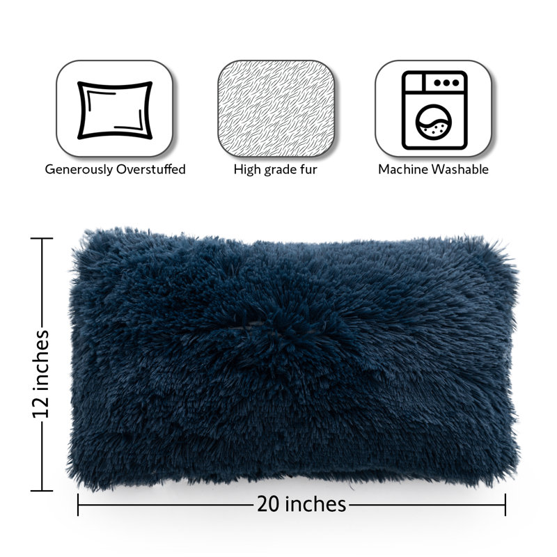 Navy Faux Fur Shaggy Throw Pillows Set of 2
