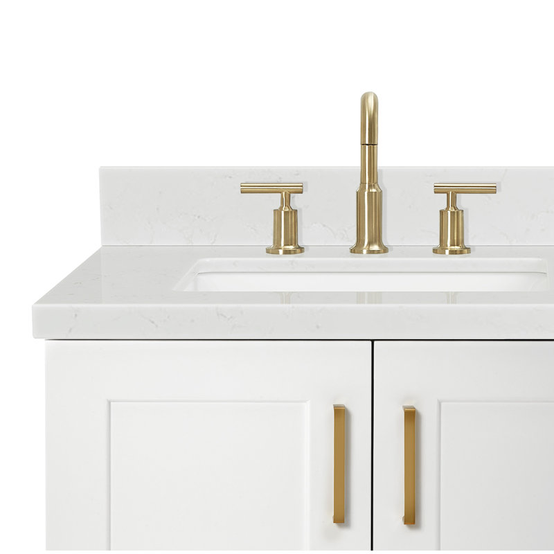 ARIEL Taylor 42.25 Single Sink Bathroom Vanity with Man-Made Stone Top-Oval, Right, Oval, White