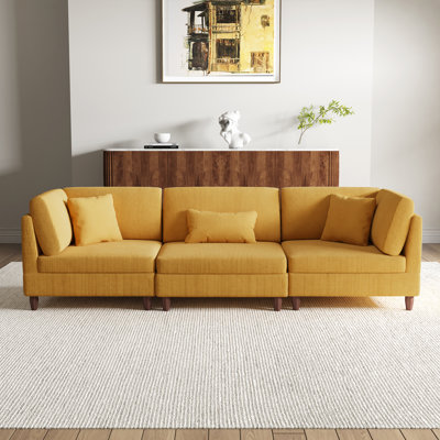 3 - Piece Upholstered Corduroy Modular Sectional with Pillow Back and Solid Wood Legs