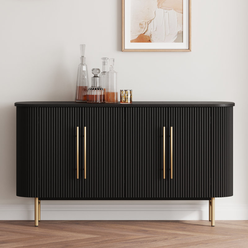 Buffet cannelé en bois massif de 59,1 po Penelope, maintenant entièrement assemblé, Noir