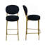 Ensemble de 2 tabourets de bar modernes en velours avec pieds en métal dorés et tabourets de comptoir ronds pour îlot de cuisine, bar personnel (noir)-1060564331