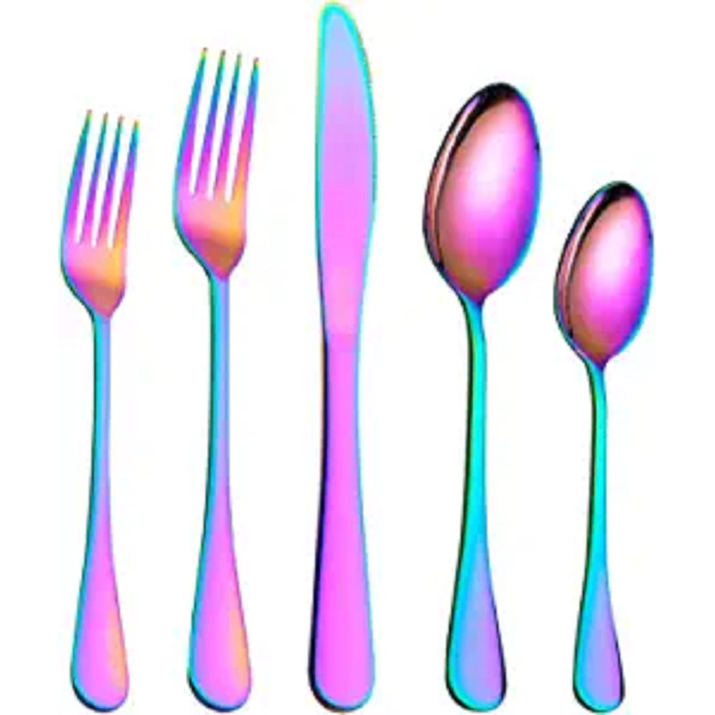 Emrick Stainless Steel With Titanium Colorful Plated, Multicolor Flatware Set, Silverware, Rainbow Color
