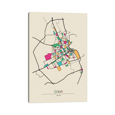 Doha, Qatar Map by Ayse Deniz Akerman - Wrapped Canvas Graphic Art