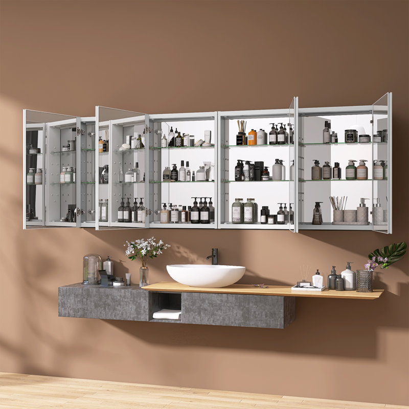 Armoire à pharmacie blanche en aluminium sans cadre à fixation en surface ou sans cadre de 80 po x H 30 po avec miroir de salle de bain et 3 tablettes réglables en verre
