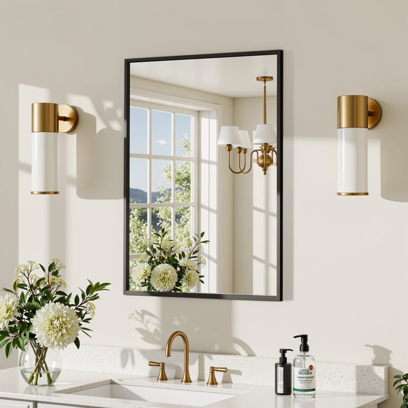 Lunara Metal Framed Rectangle Bathroom Wall Mirror with Tempered Glass, 24" x 16"
