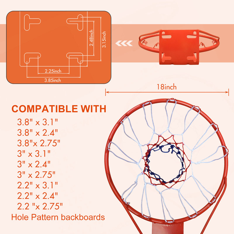 Basketball Rim Replacement 18" Steel Rim With Net, Easy To Install And Reliable Quality