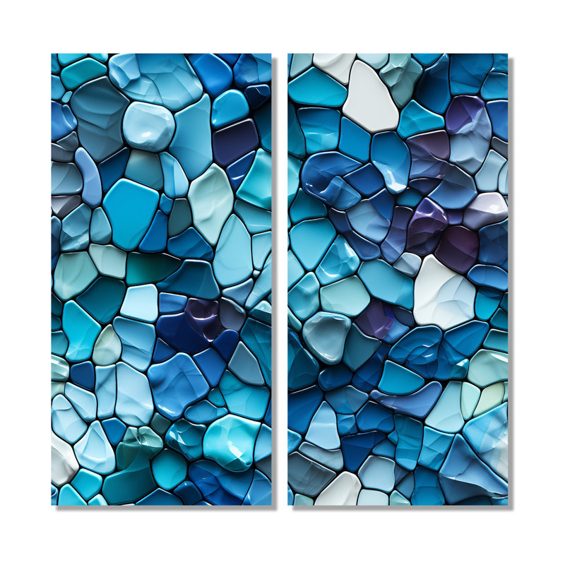 Océan bleu mosaïque turquoise - art mural tropical 2 pièces, H 40 po x l 40 po, Ne s’applique pas, Toile tendue sur cadre
