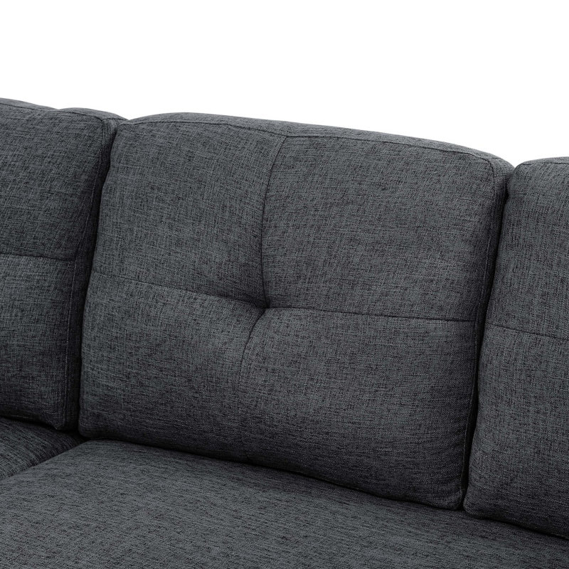 76.5" Linen Blend Upholstered Sectional With Pullout Bed And Chaise Storage, Dark Gray