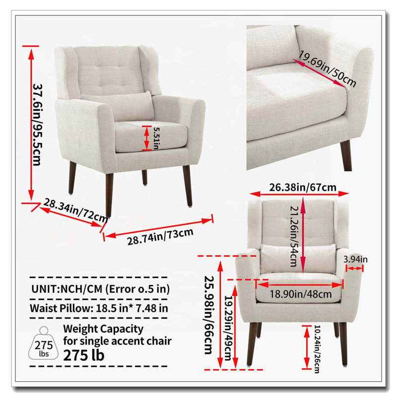 Fauteuil rembourré avec coussin, Beige