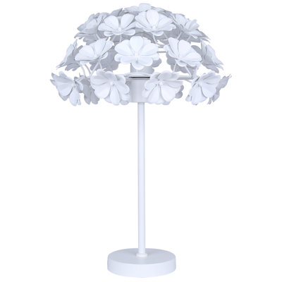 Ilwain 23 In. White Table Lamp With White Metal Floral Shade And Line Switch
