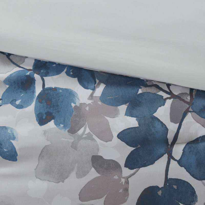 Blue Floral Full Microfiber Bed in a Bag Set