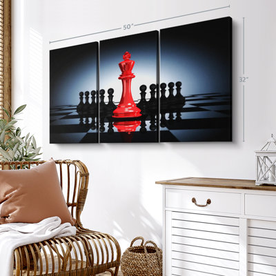 «Chess Red King», 3 pièces sur toile