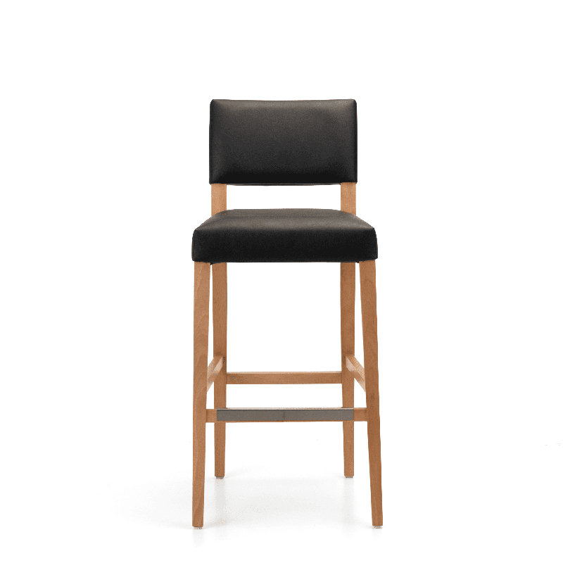 Tabouret en bois de hêtre massif avec assise et dossier rembourrés, Naturel