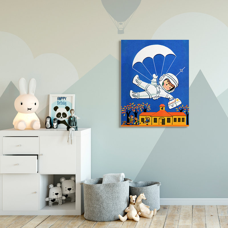 Caricature de Riey Space Landing, H 48 po x l 36 po, Toile tendue