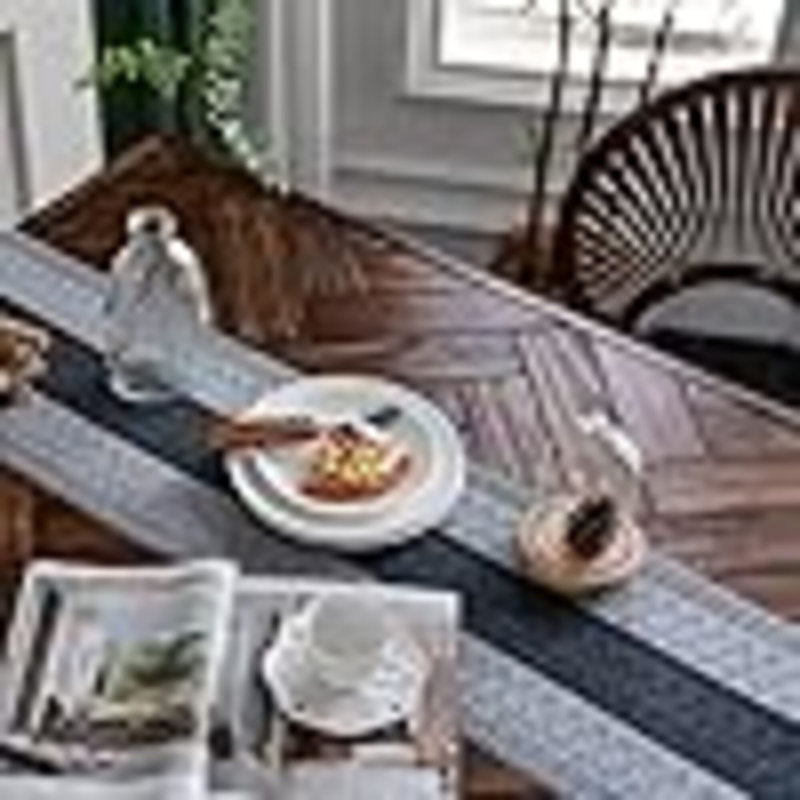 Chemin de table Macrame Chemin de table gris bohème avec pampilles Chemin de table en coton tissé à la main Chemin de table rustique pour table de salle à manger de cuisine bohémienne (12 x 71 po)