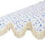 Parasol d'extérieur à frange bohémienne de 9 pi avec manivelle et inclinaison Collins, auvent bleu / blanc / crème résistant aux rayons UV, mât brun foncé-1412435132-1422570733