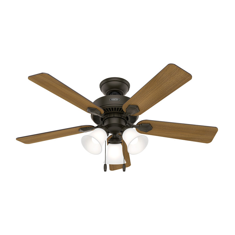 44" Swanson ENERGY STAR® 5-Blade Standard Ceiling Fan with Pull Chain and LED Light Kit Included, Bronze, Gray
