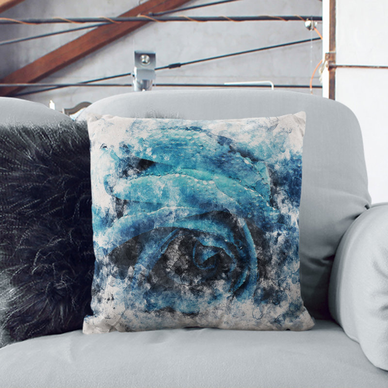 Blue Rose Flower Vol.1 Watercolour Floral Square Throw Cushion, 40cm H x 40cm W x 15cm D