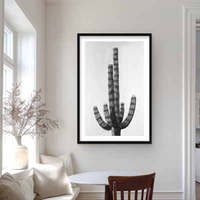 Cactus botanique noir encadré imprimé mat pour la décoration intérieure