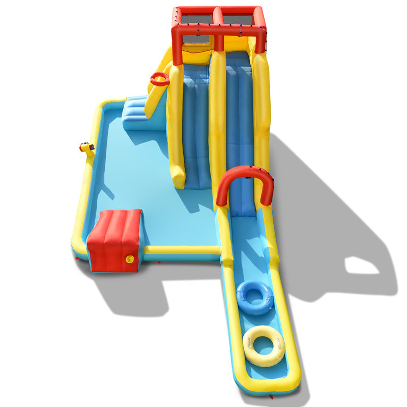 Multi-Color Inflatable Bounce House with Dual Slides and Water Park