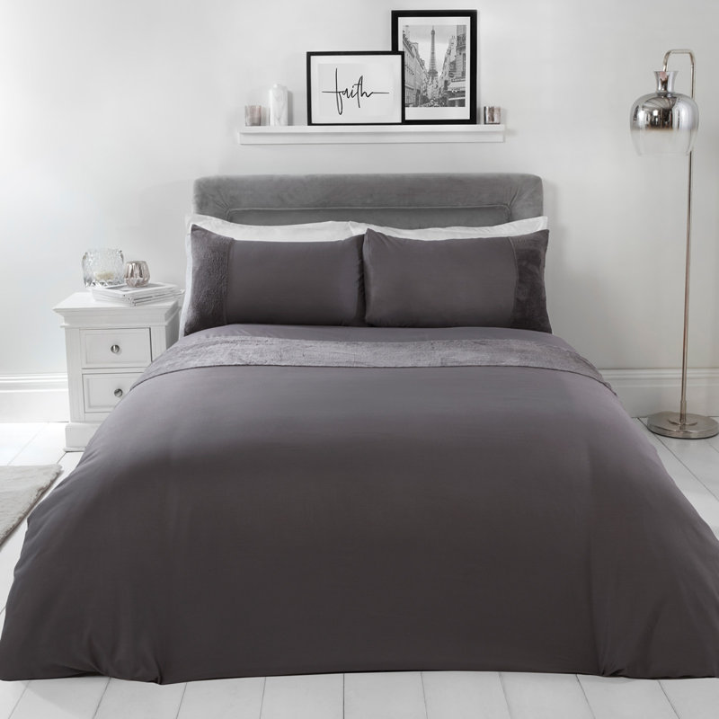 Devine Polyester Solid Colour Duvet Cover Set with Pillowcases, Double - 2 Standard Pillowcases, Charcoal