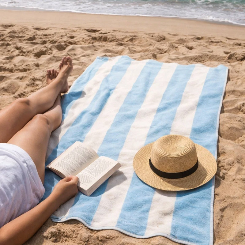 Scalloped Stripe Beach Towel, Blue