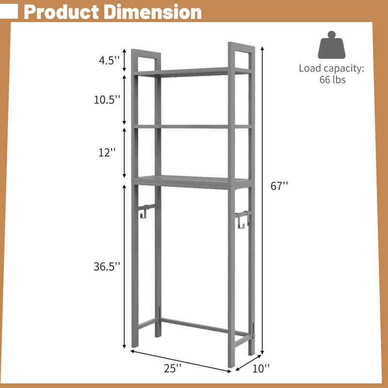 Nurdan Freestanding Over the Toilet Storage, Gray