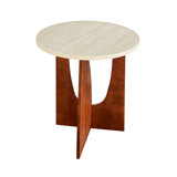Elegant Round Travertine Texture Side Table – 21.2” Stone End Table, Modern Design, Durable, Minimalist
