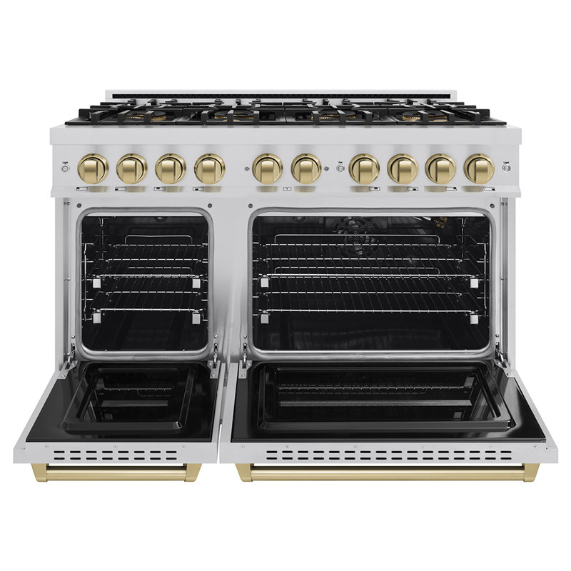 Cuisinière à gaz ZLINE Autograph 48 po avec plaque de cuisson 8 brûleurs DuoPro, Acier Inoxydable, Natural Gas/Liquid Propane