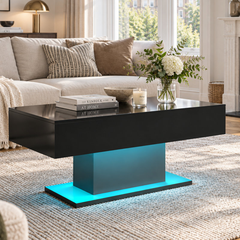 High Gloss Coffee Table with 16 Colors LED Lights, Black