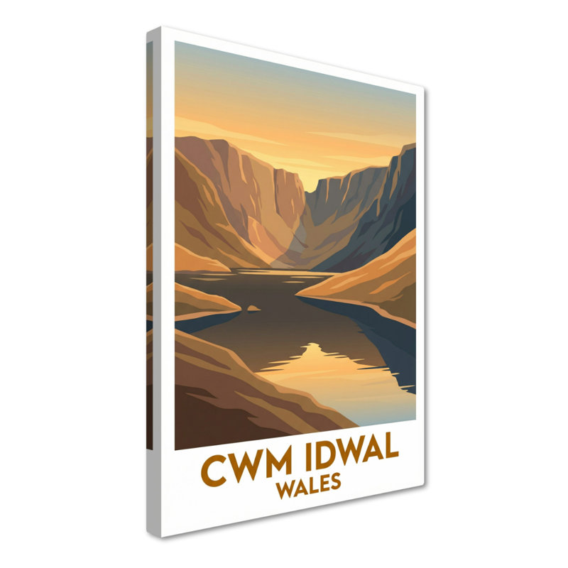 Cwm Idwal, Wales - Snowdonia Travel Poster: Romantic Cirque and Llyn Idwal Landscape Art. Giclee Print on Wrapped Canvas. Wall Art, Home Decor - Natural Landmarks, Wales 1 Piece Wrapped Canvas Wall Art