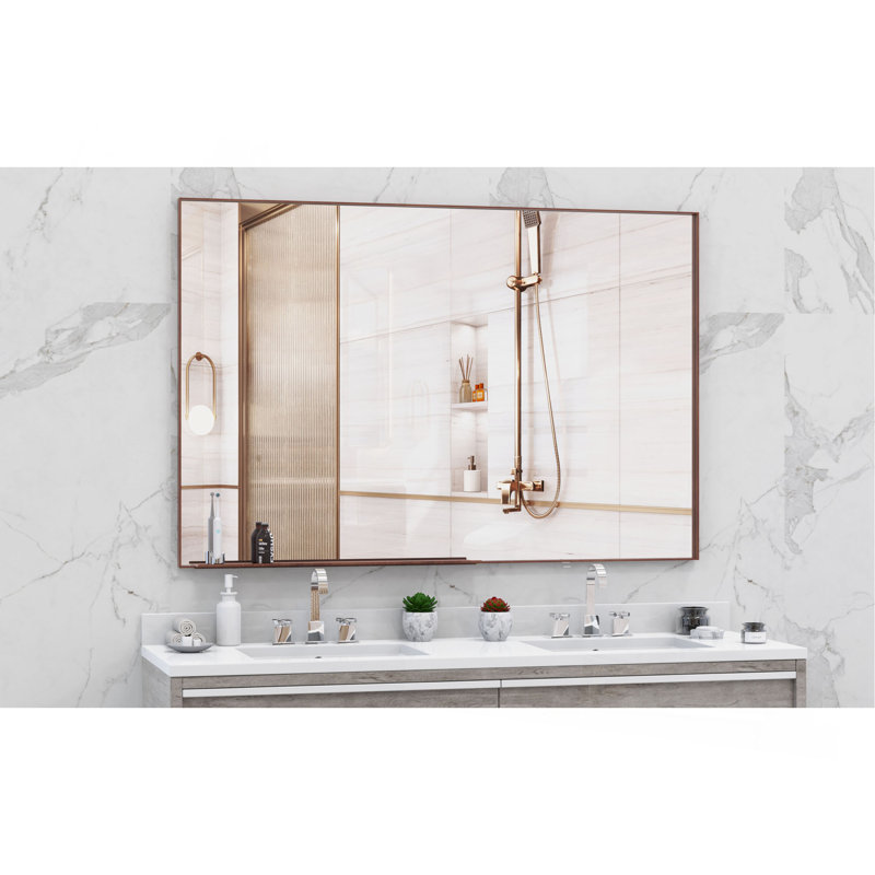Miroir de salle de bain rectangulaire surdimensionné avec cadre en noyer, 36" x 60", Noyer